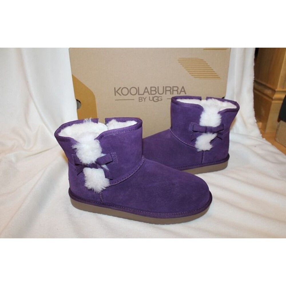 NIB UGG KOOLABURRA GIRL'S SZ 4 SUEDE FUR LINED MINI BOOTS PURPLE